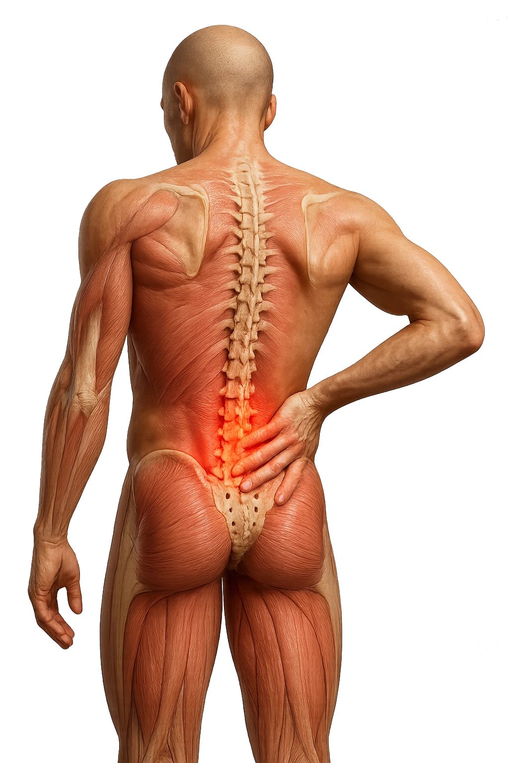 corpo UMANO ANATOMICO con mal di schiena, iperrealistico 4k emoji
