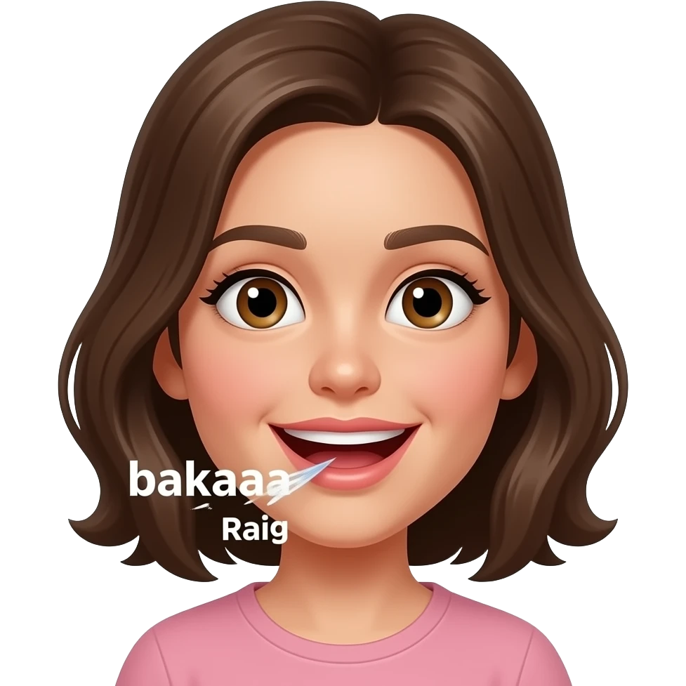 Generate me a girl who say word  bakaaa Raig that comes to mouth emoji