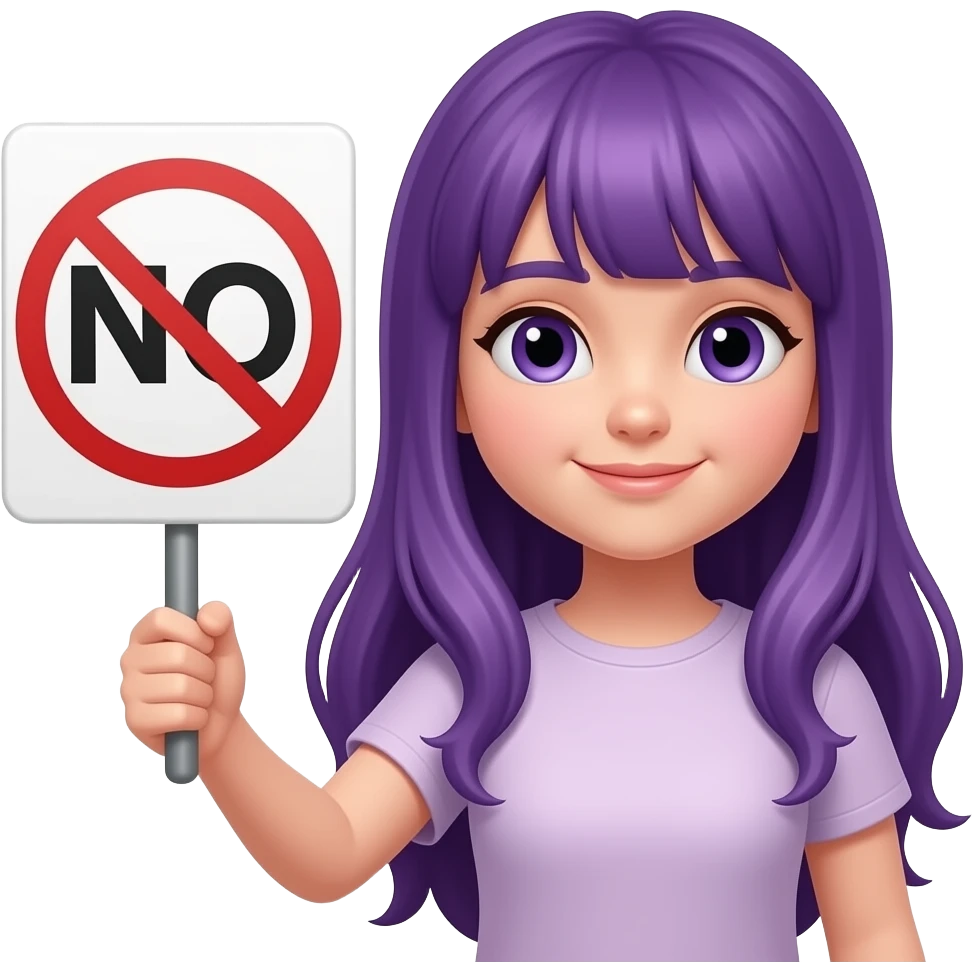 girl with long purple hair with a NO sign emoji