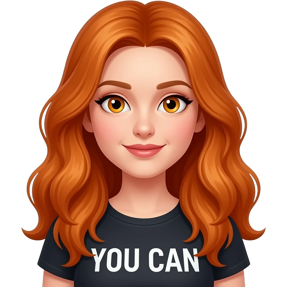sexy girl with long ginger hair and ginger eyes a top with YOU CAN written on it emoji