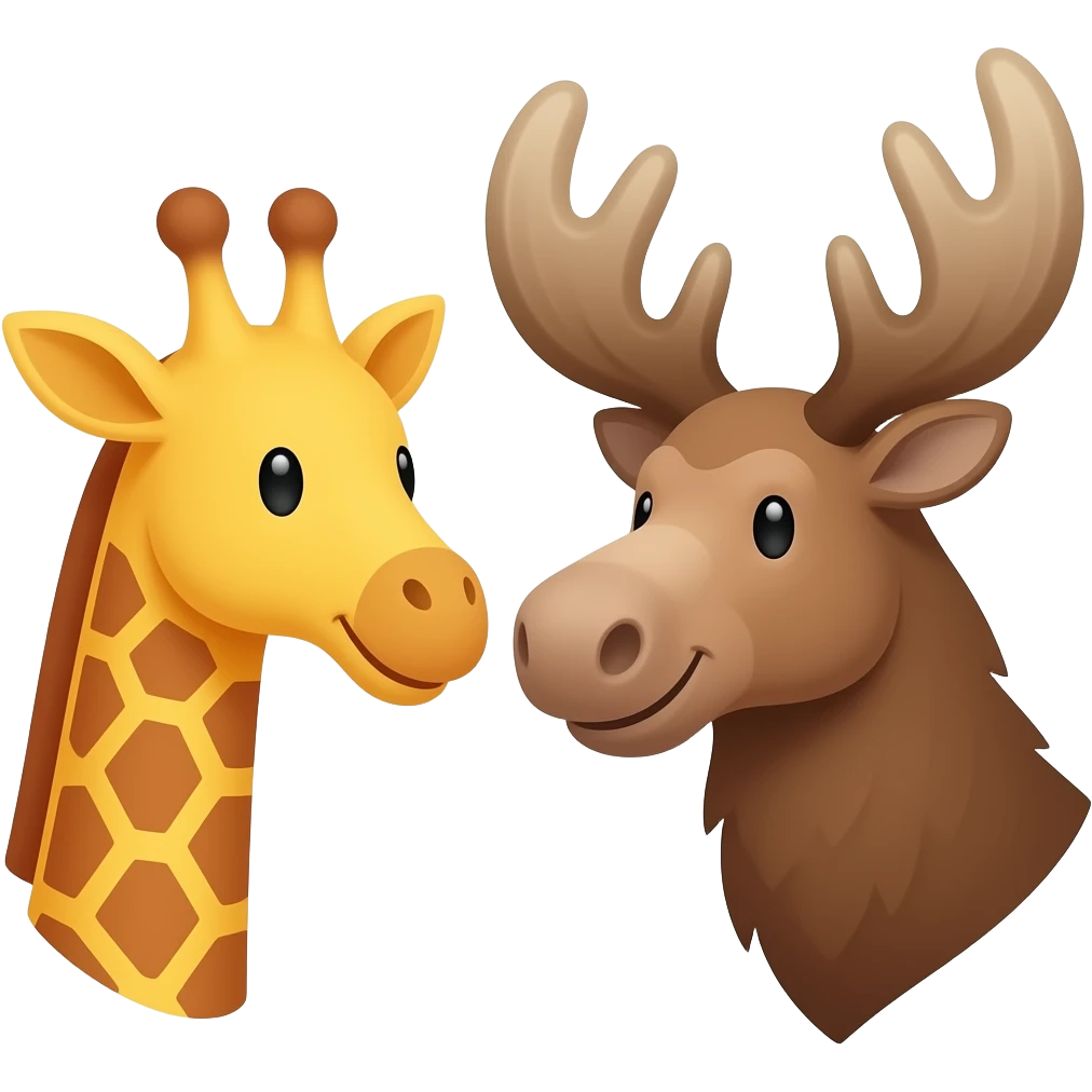 Einfacher Giraffenkopf und Elchkopf lächeln sich zu emoji