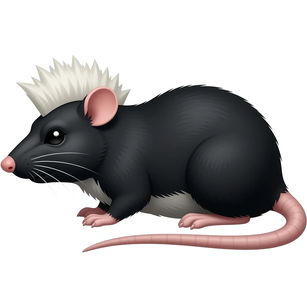 side view of a black ugly mad malicious rat with a white mohawk emoji