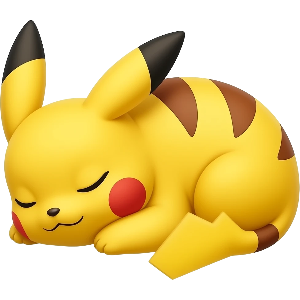 Sleeping Pikachu curled up with tiny paws visible, peaceful expression, soft cinematic emoji style emoji