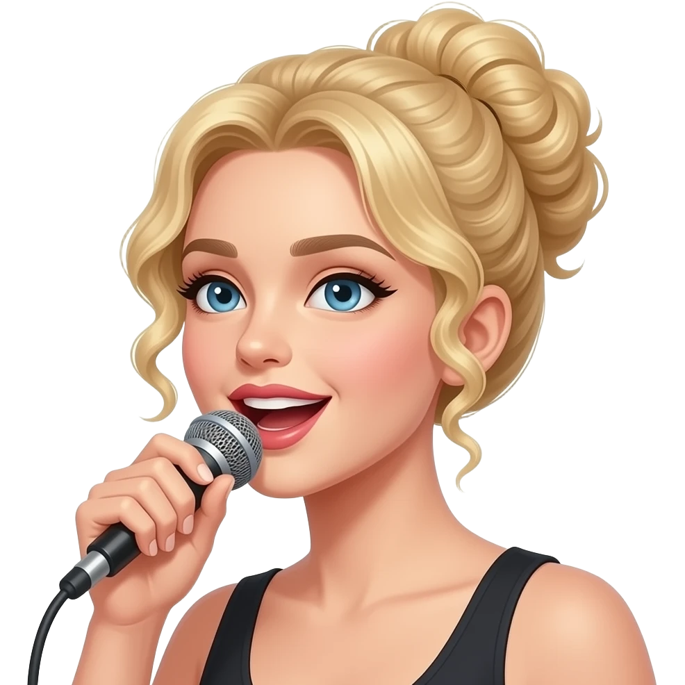 blonde with curly bun singing emoji