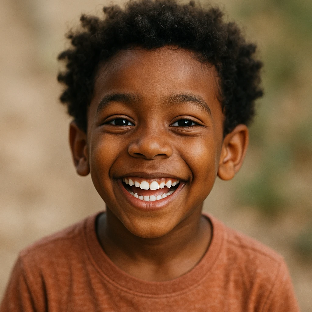 face of an Afro-Peruvian boy, smiling and joyful, friendly and expressive style emoji
