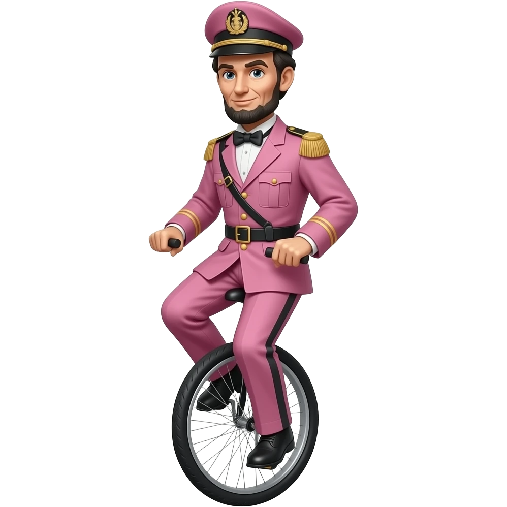 cinematic - Abraham Lincoln in a pink WW 2 uniform rides a unicycle emoji