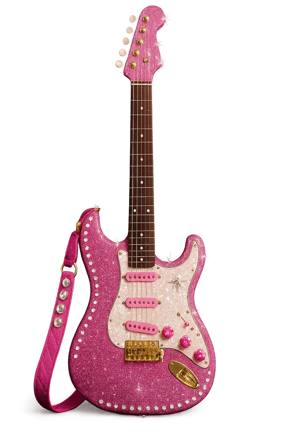 pink kpop idol stage guitar, sparkly and fashionable emoji