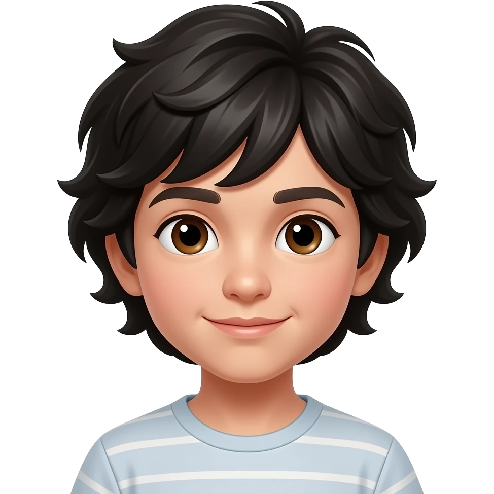 Emojis that look like a kid with dark brown eyes and black hair that’s kinda wavy emoji