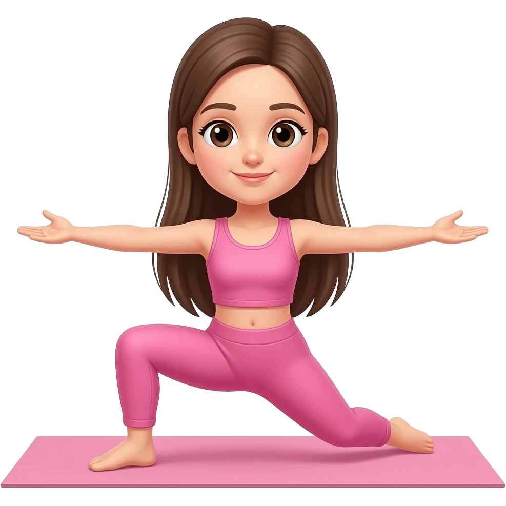 i need a girl with brown long hair thats straight doing some yoga poze but dressed in pink clothes but with smaller eyes emoji