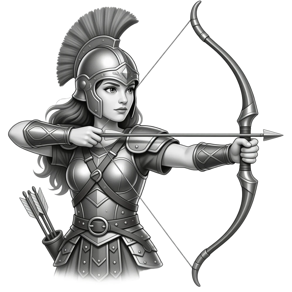 Pencil drawing Female warrior with a bow and arrow emoji