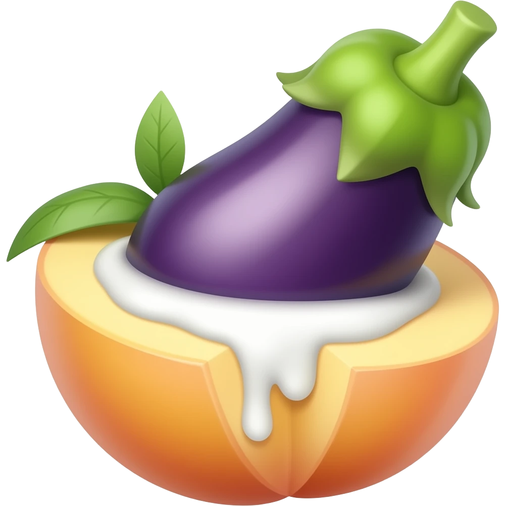 egg plant going inside opened peach dripping white inside the middle to the end... emoji