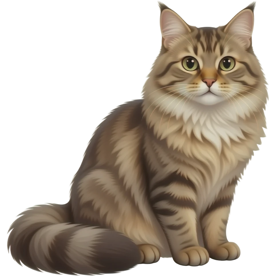 Realistic sitting beautiful fine aesthetic Norwegian Forest cat emoji