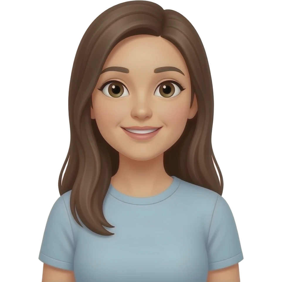 long straight brown hair 50 years old, tshirt, thin body, teaching math to students emoji