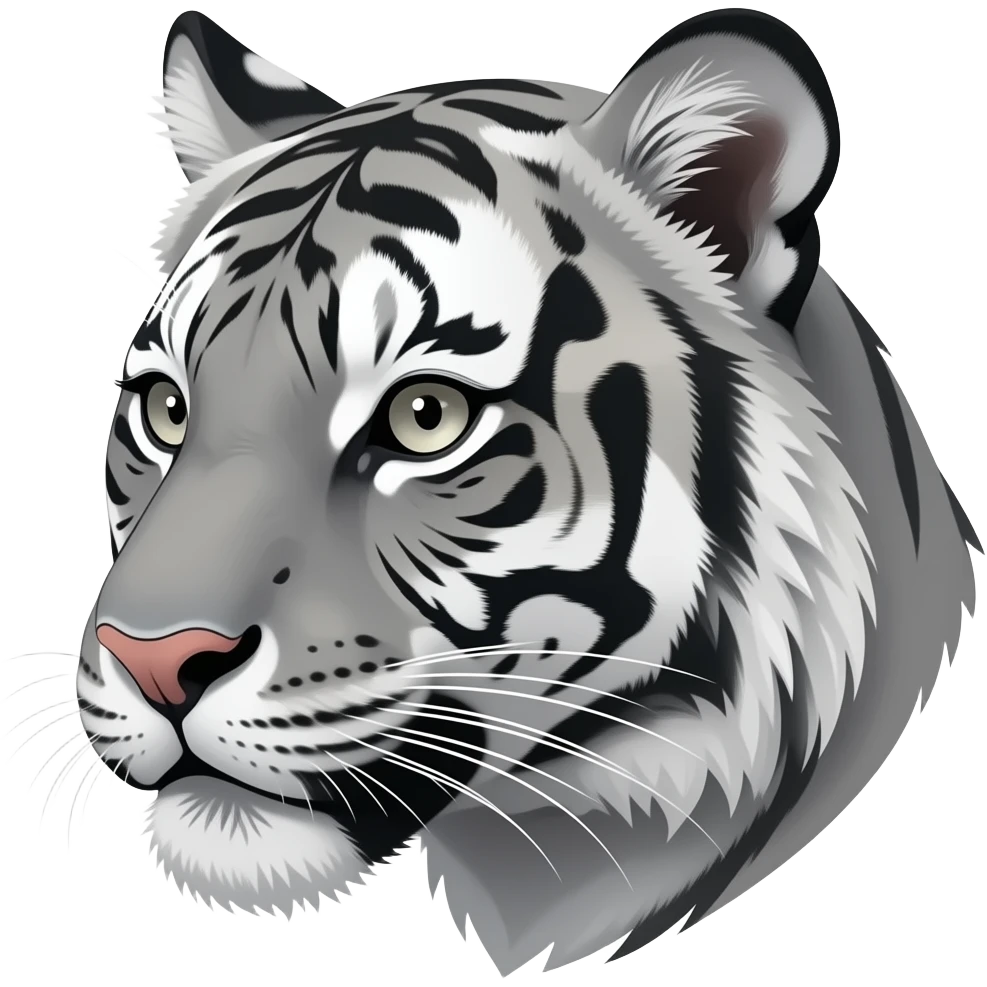 A little bit gorgeous gray tiger head anime eyes have a white eyes realistic Turn sideways gray eyes But see  like anime eyes emoji