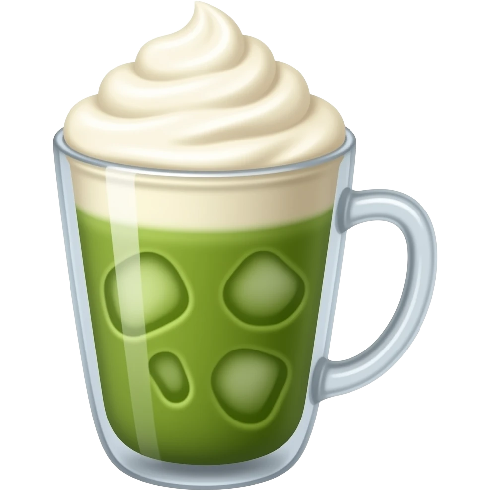 Iced cold matcha latte with vanilla foam emoji