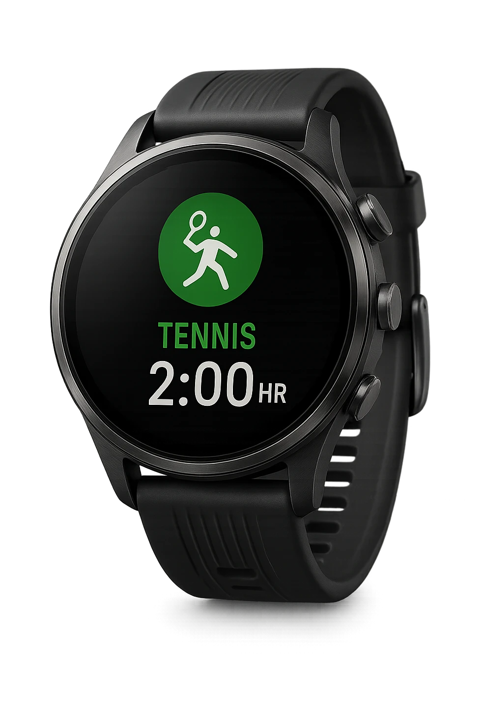 smartwatch con modalità attiva di tennis che segna 2 ore di tennis, REALISTICA 4K emoji