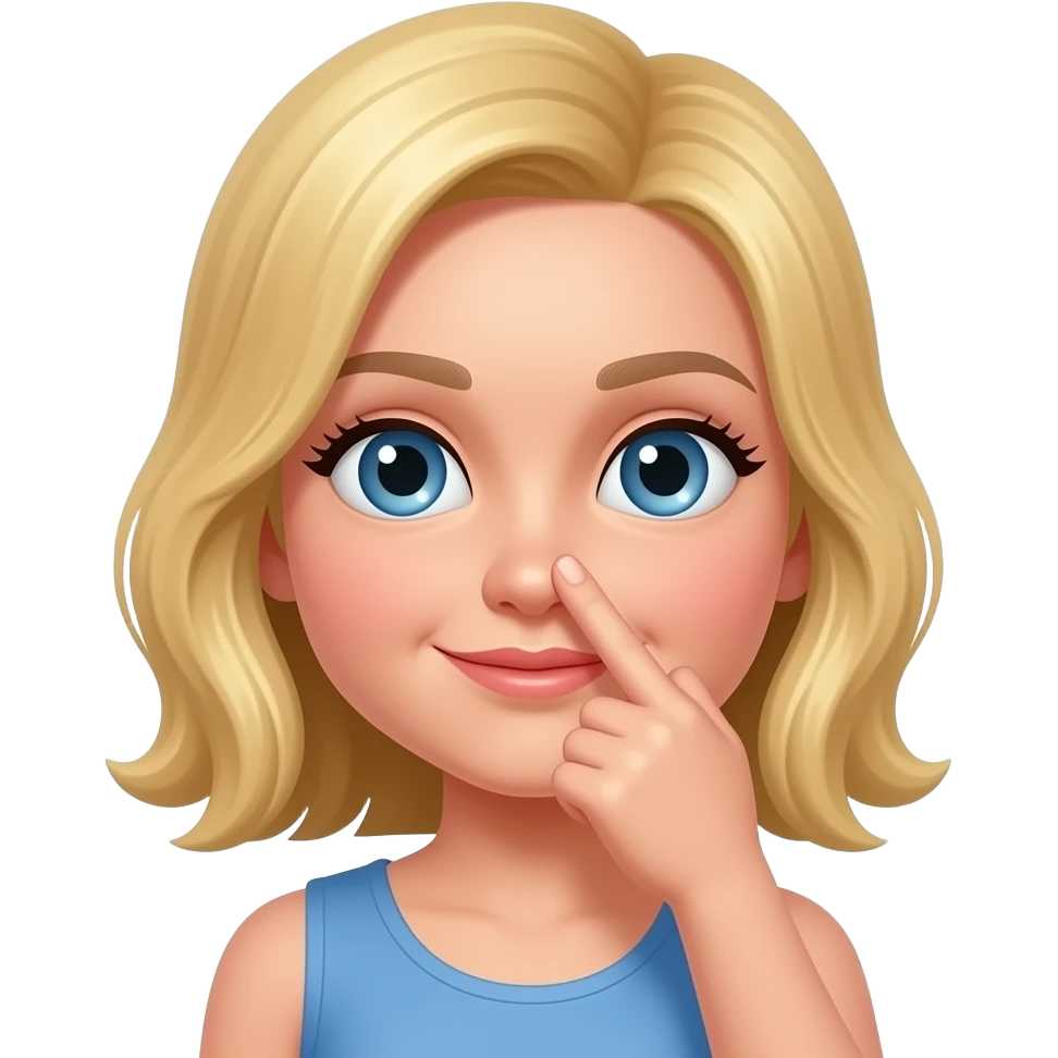 middlefinger on face on nose beautiful blonde girl turn  finger to 2 o clock emoji