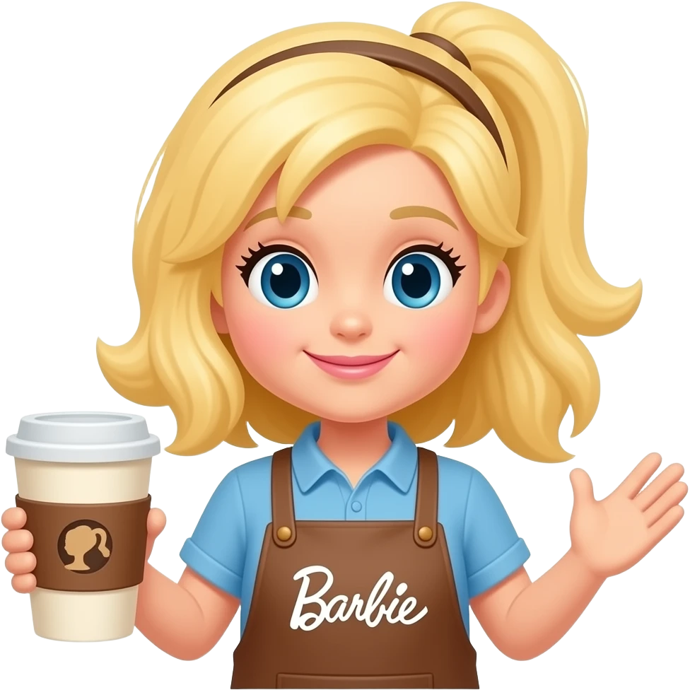 yellow Cute characters mascot for barbie cafe like barista inspired by barbie colour pallete emoji