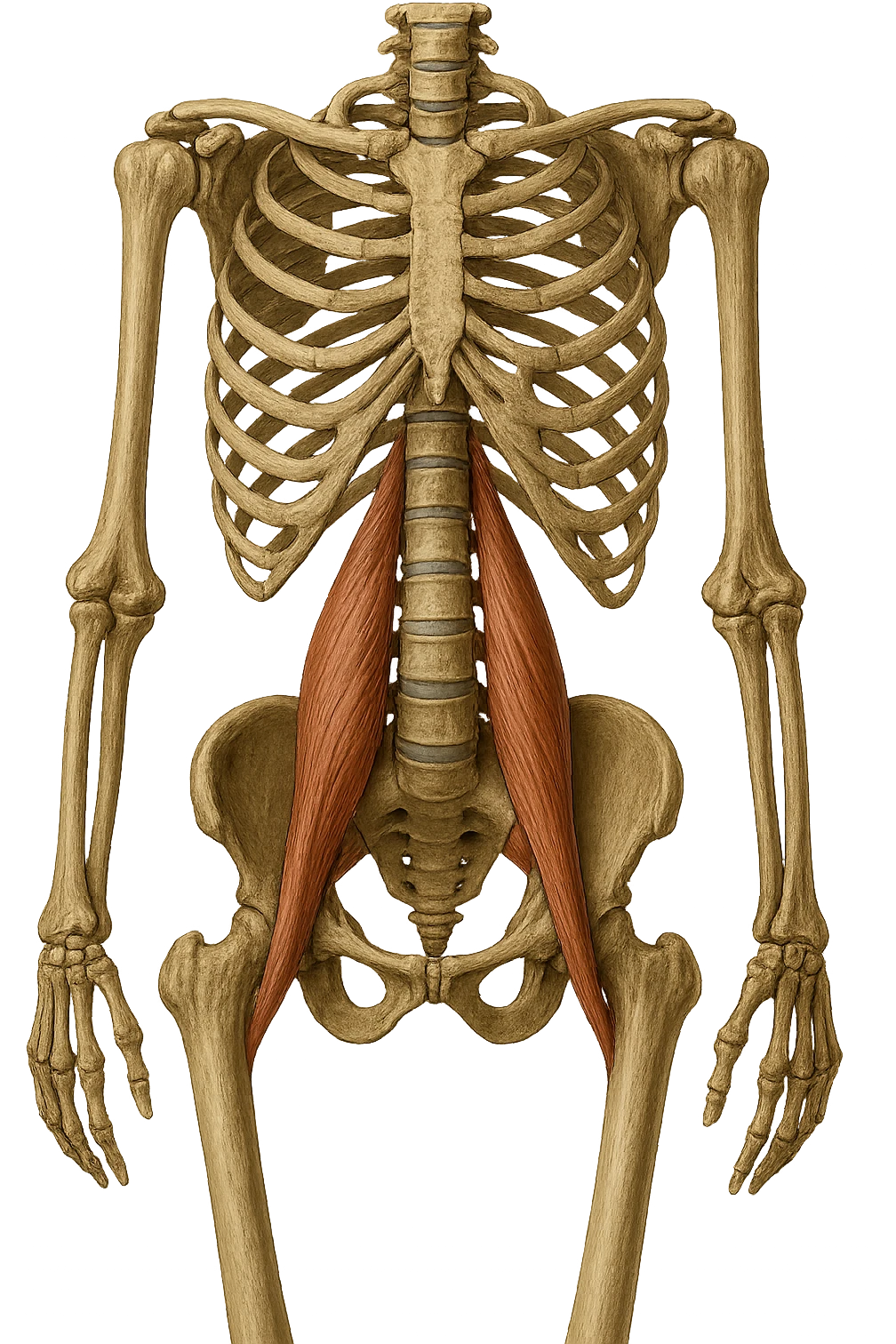 fai un immagine identica che riguarda IL MUSCOLO PSOAS i in evidenza (anatomicO) con colori naturali di un corpo umano. falla iperrealistica anatomica in 4k emoji