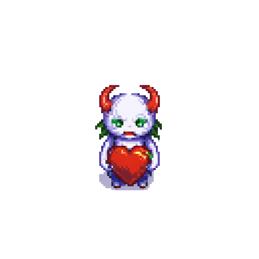 pixel art devil heart, small and chibi, black background emoji