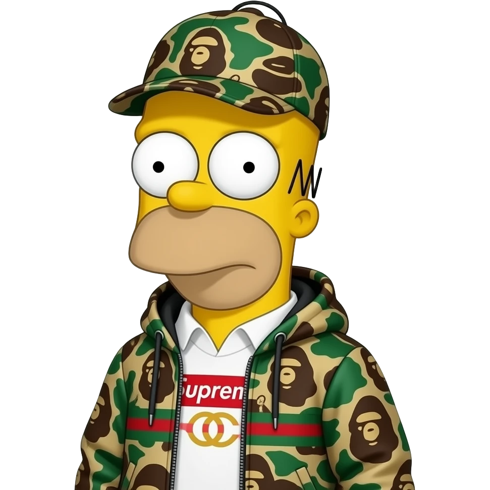 sad bart simpson with hypebeast clothe like supreme bape gucci off white emoji