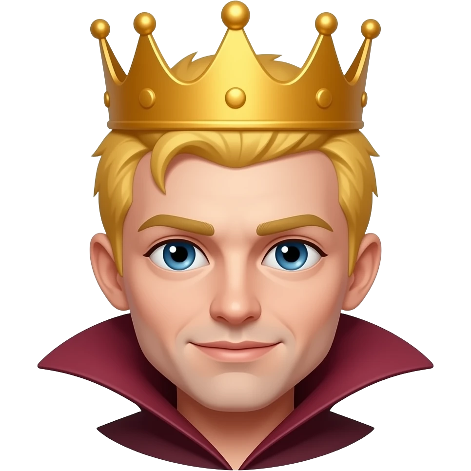 warm and gentle skin colour vampire king with crown with little yellow hair emoji