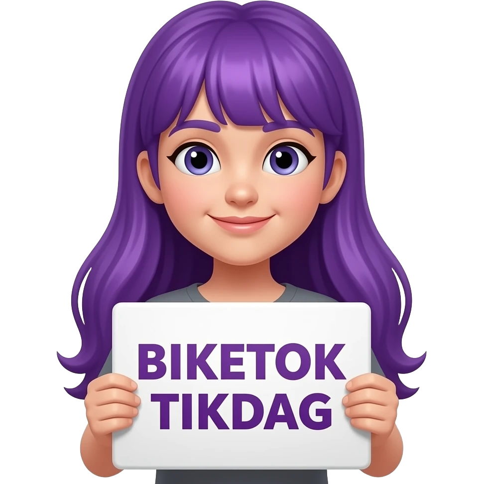 girl with long purple hair with a BIKETOK TIKTAG sign emoji