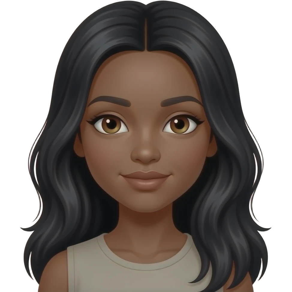 Caramel colored black girl with long black hair and hazel eyes emoji