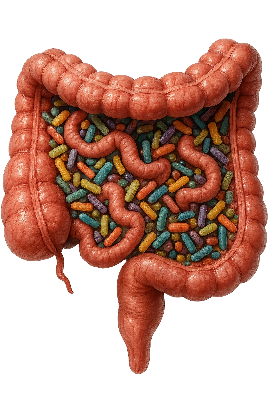 INTESTINO UMANO ANATOMICO CON ALL'INTERNO PIENO DI BATTERI INTESTINALI, IPERREALISTICO 4K emoji
