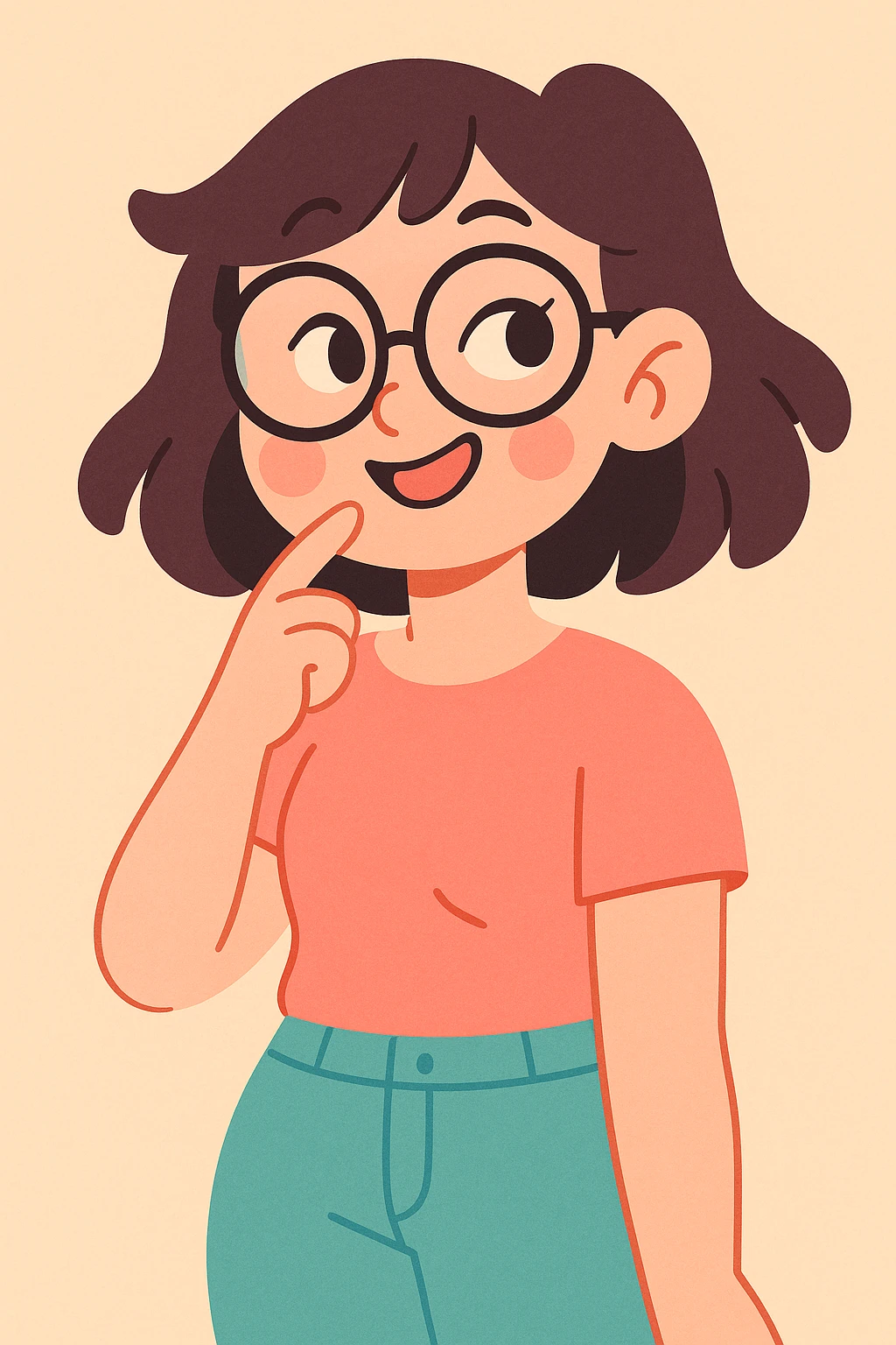 young woman wearing glasses, cute and bright style emoji