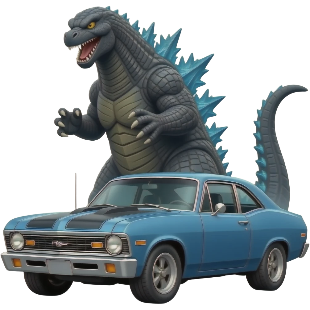 GODZILLA DRIVING CHEVY II NOVA emoji