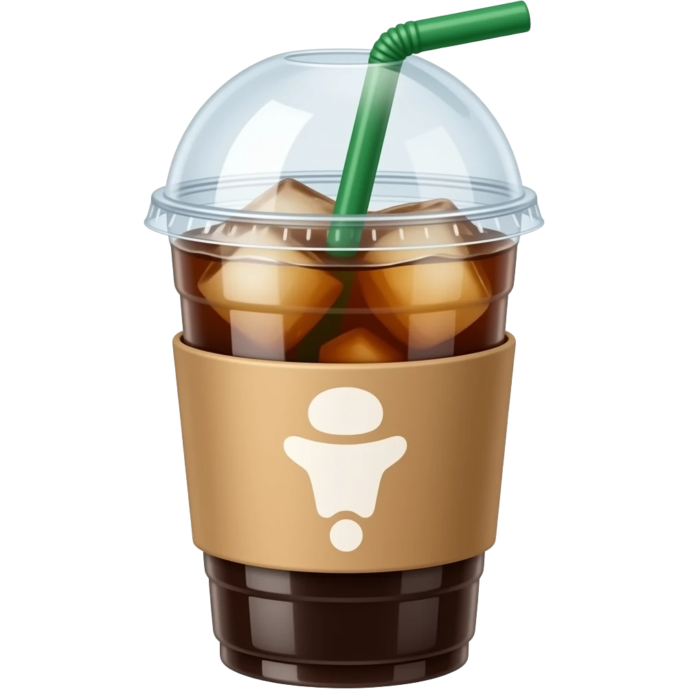 Create iced coffe in a plastic cup with a coffee sleeve emoji