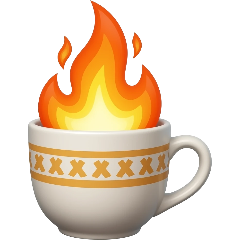 je veux un emoji qui représente des flammes avec une tasse en céramique peintes à côté emoji