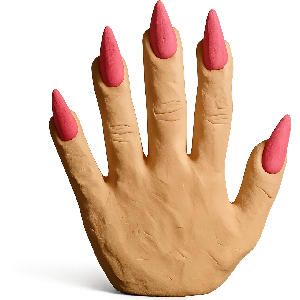 hand with 5 fingers, pink gothic nails, claymation style emoji