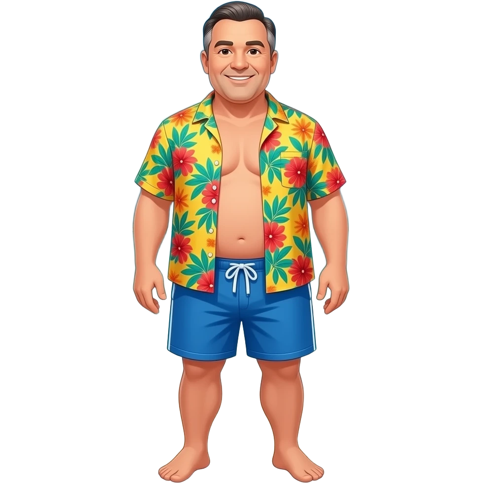 fat man in beachwear, full body emoji
