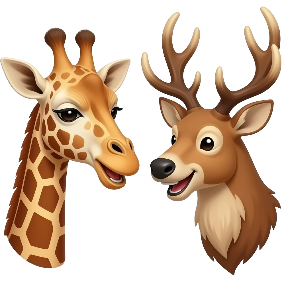 Einfacher Giraffenkopf lachen und Elchkopf lachen und schauen sich an emoji