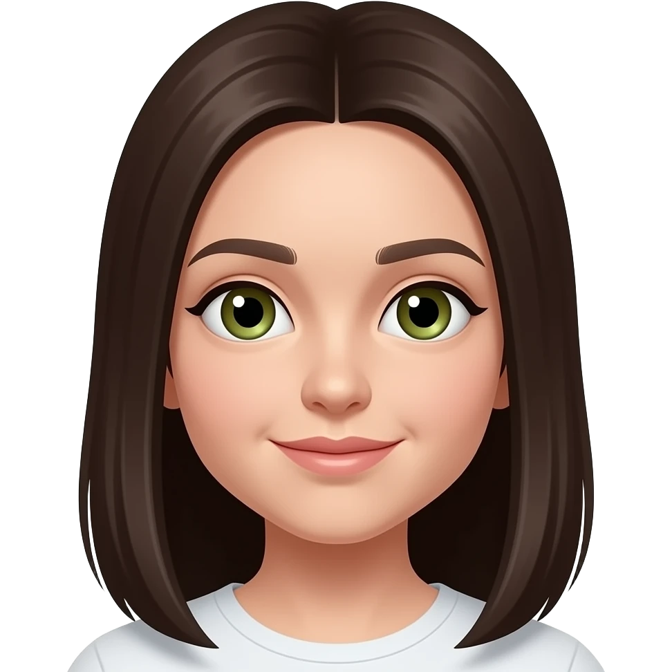 haz una chica con ojos verdes y marrones con pelo liso i castaño muy oscuro emoji