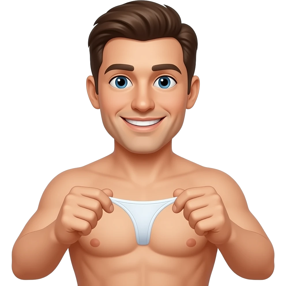 A smiley man with a thong as underwear in hands emoji