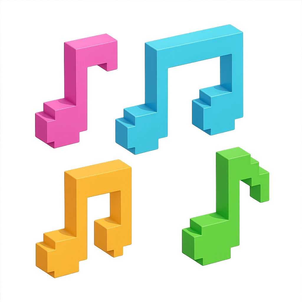 monochromatic and sleek voxel-style musical notes emoji