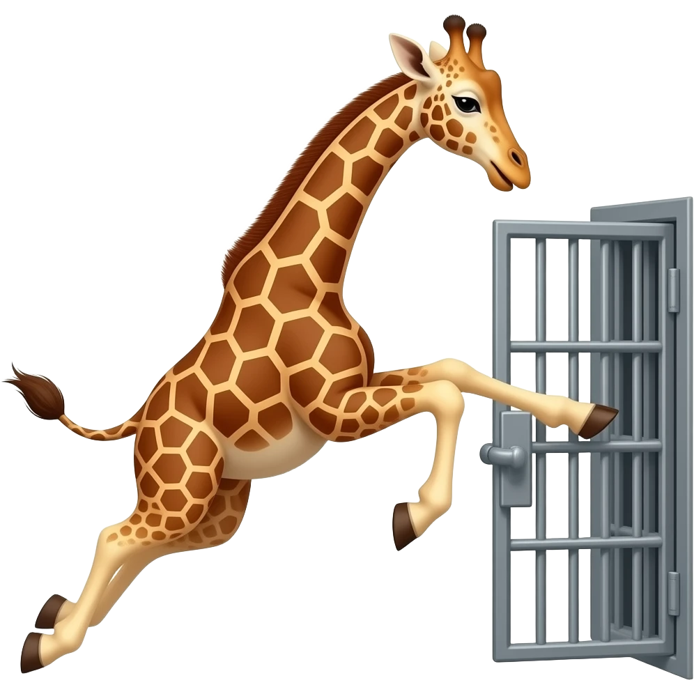 giraffe running and kicking cage door shut with back leg emoji