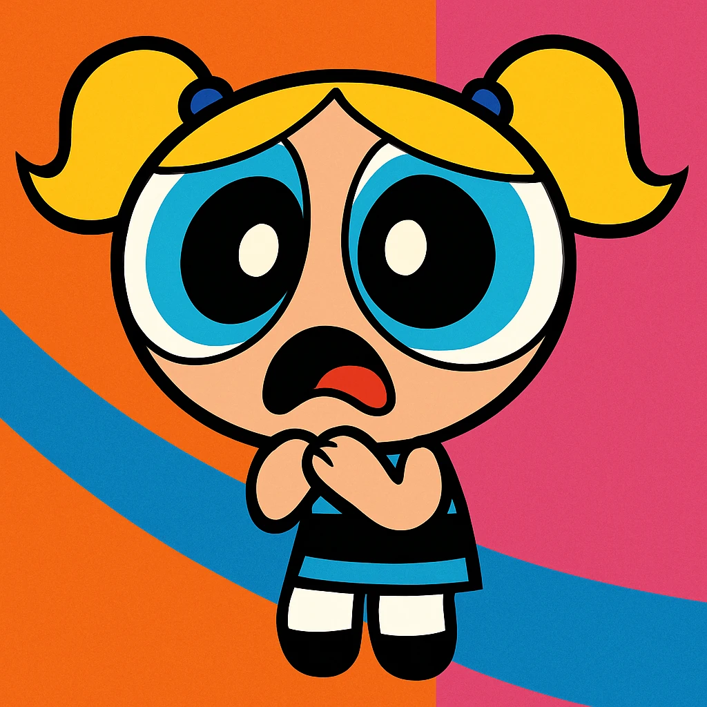 Powerpuff Girls character with a scared emotion, cartoon style, vibrant colors emoji