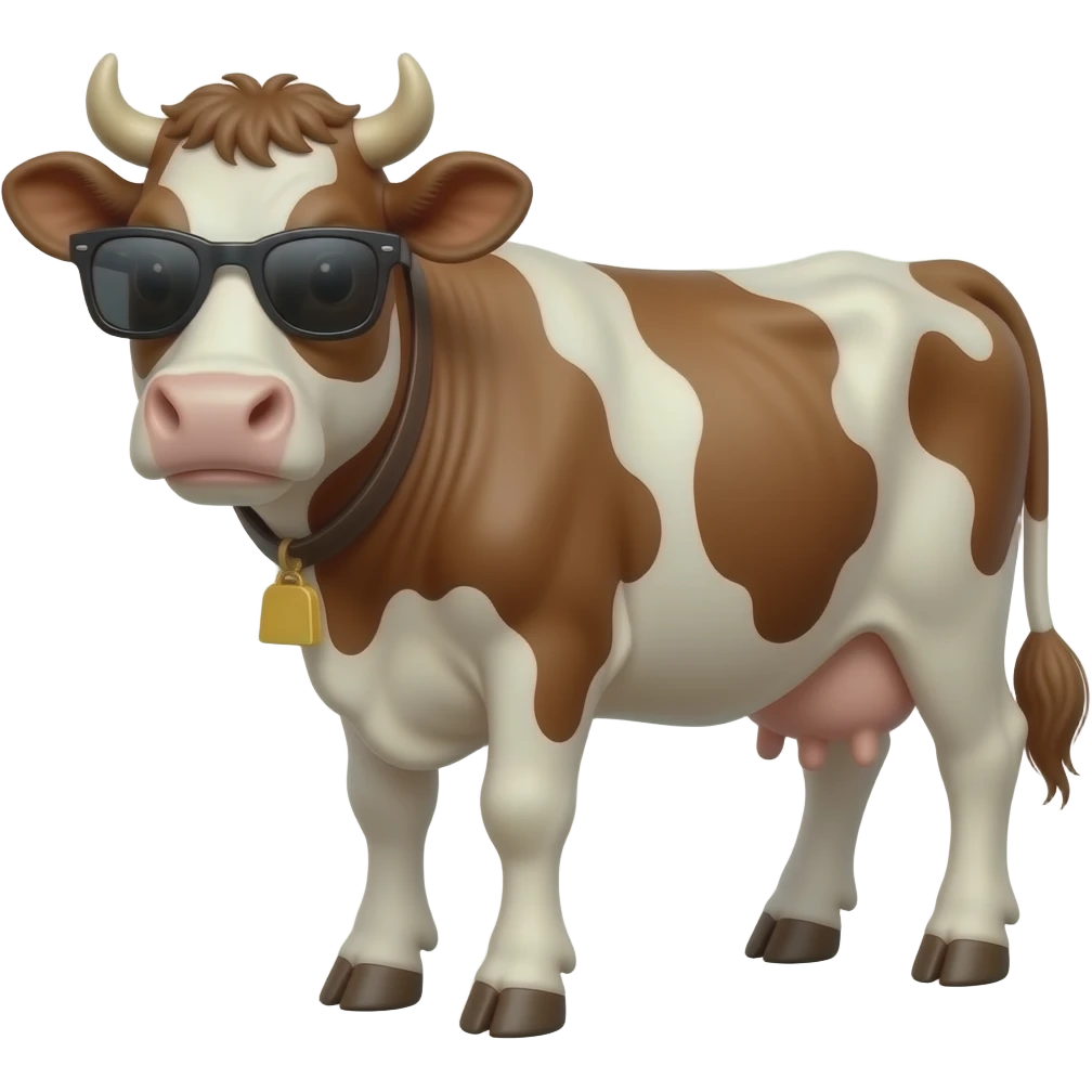 a cool brown cow wear super cool dark / black sunglasses emoji
