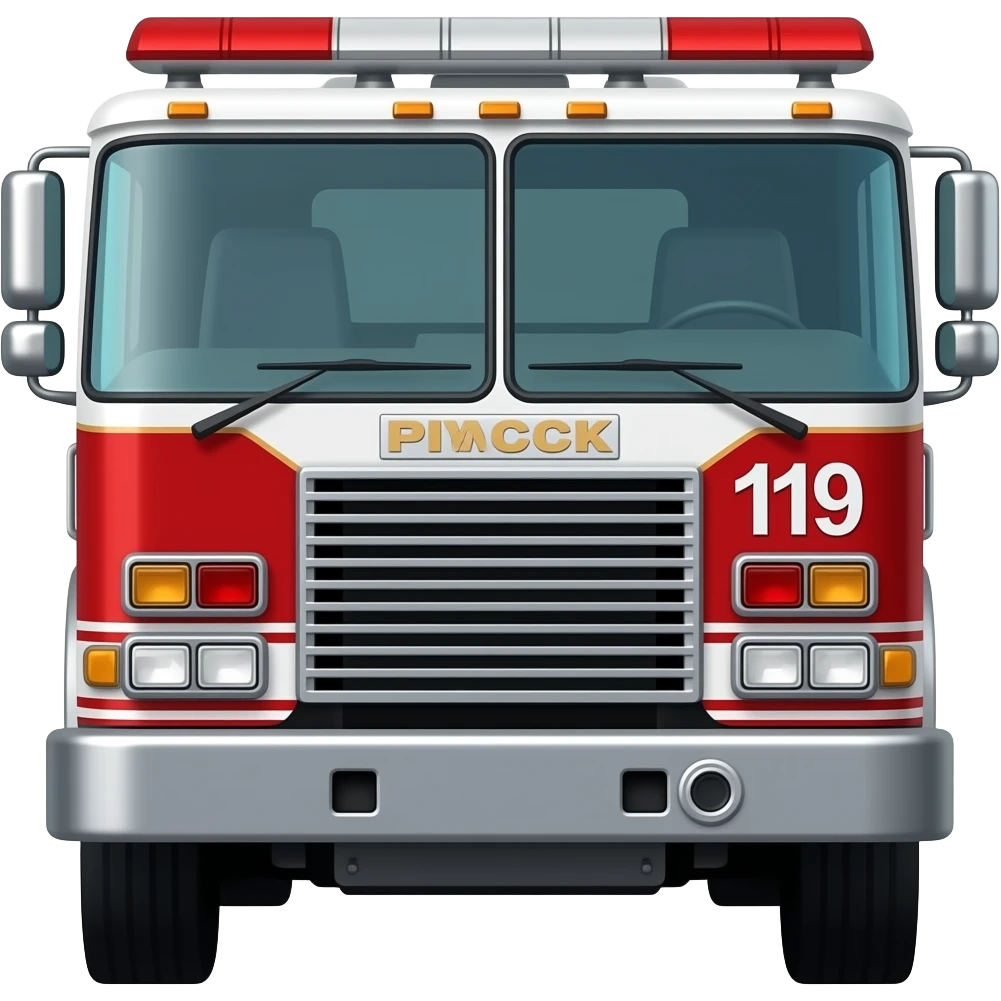 Front Vehicle Different Is Cab-Over Mack Fire Truck With Body Color Is Red And White With Number Is 119 emoji