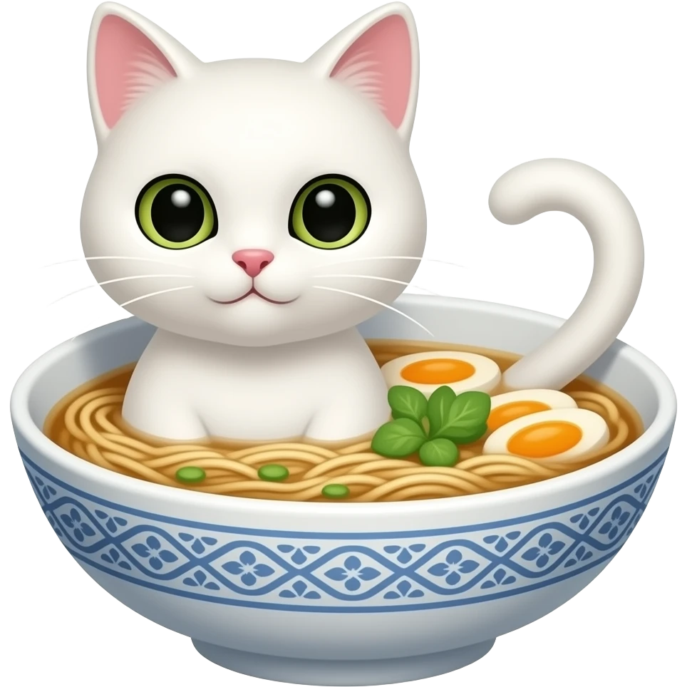 white cat in ramen emoji