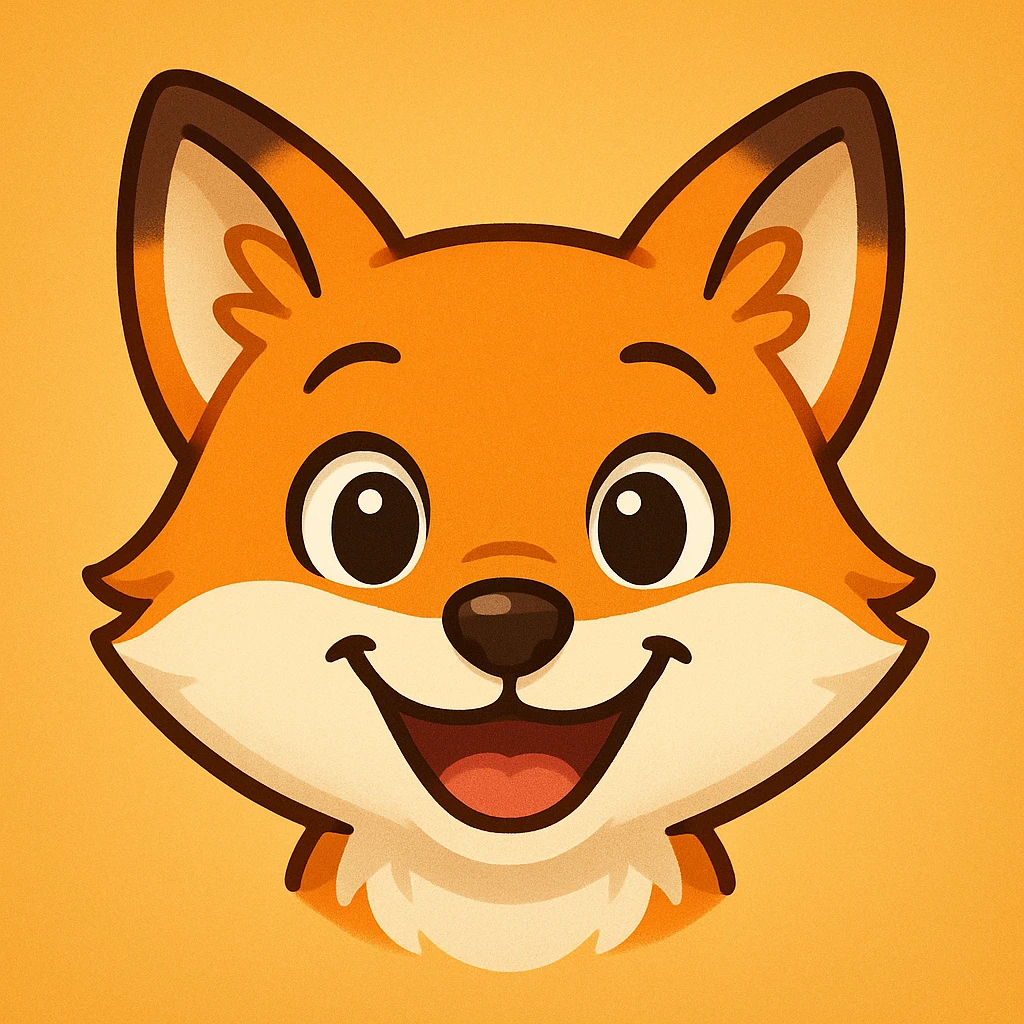 animal emoji, cheerful fox face, orange and white, lively emoji