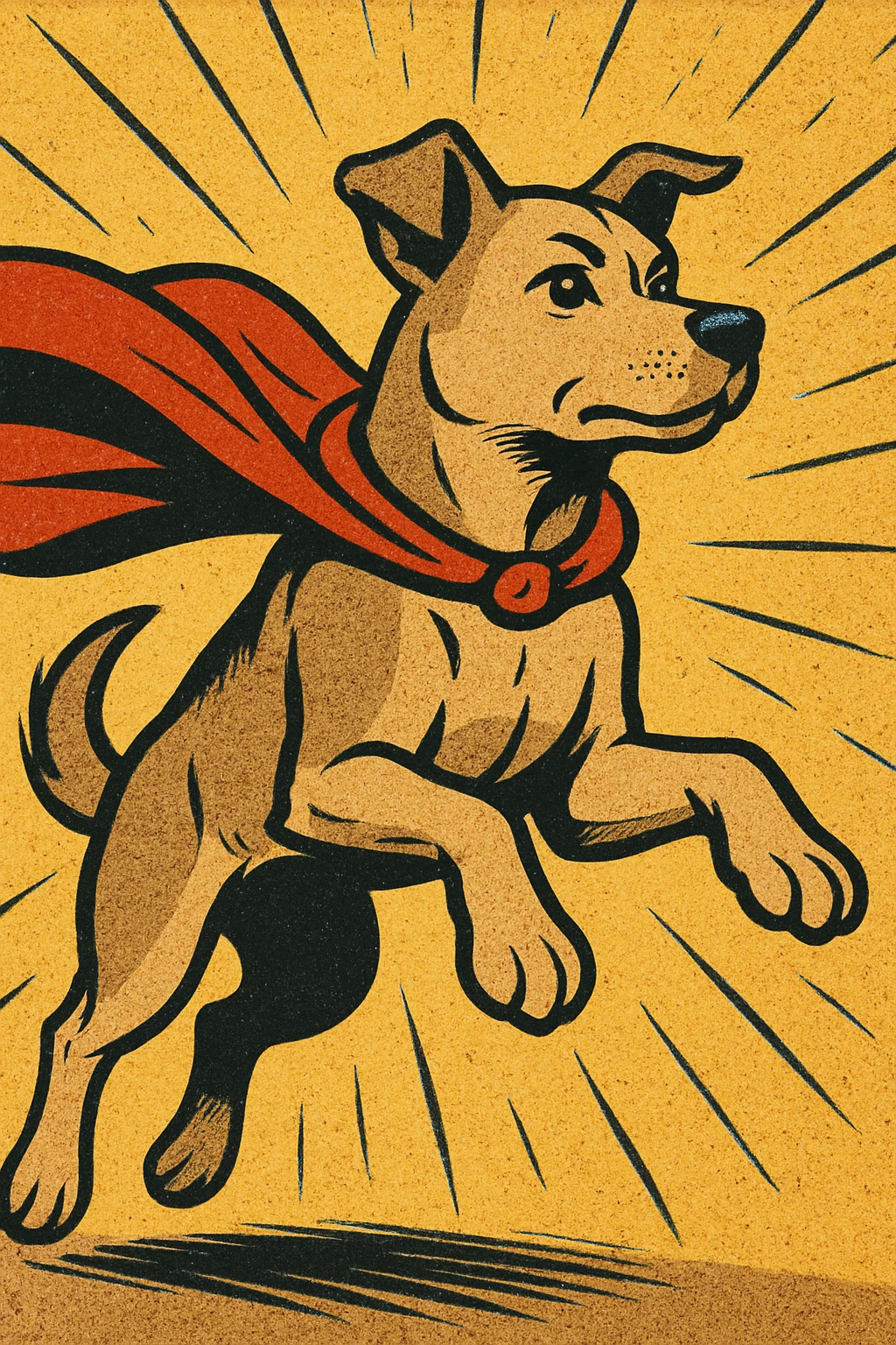 a heroic dog in a cape, old school comic book style emoji