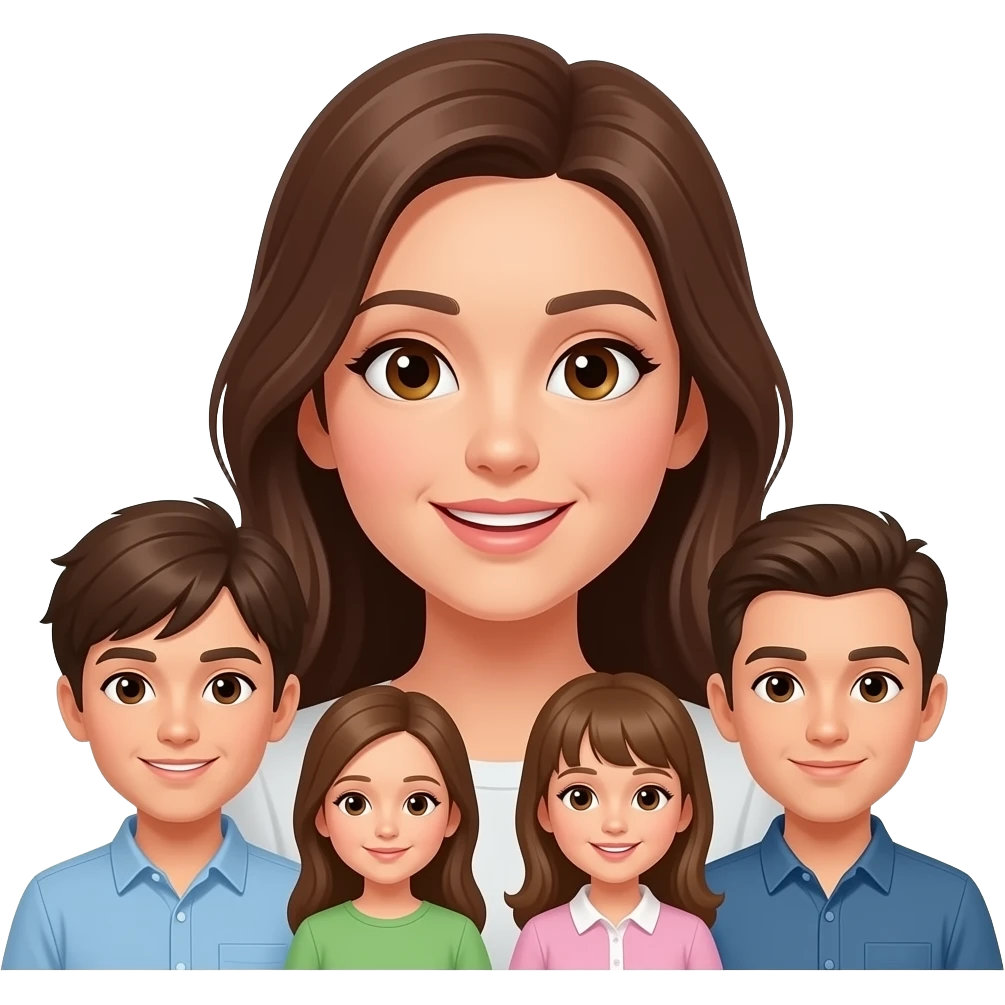 mujer adulta joven de cabello castaño ojos marrones hablando con familia de adolescente emoji