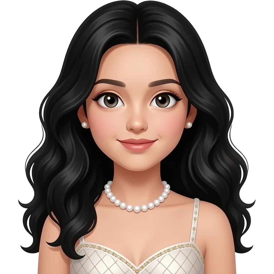 Female, teen, wavy black hair, pearl necklace, expensive top emoji
