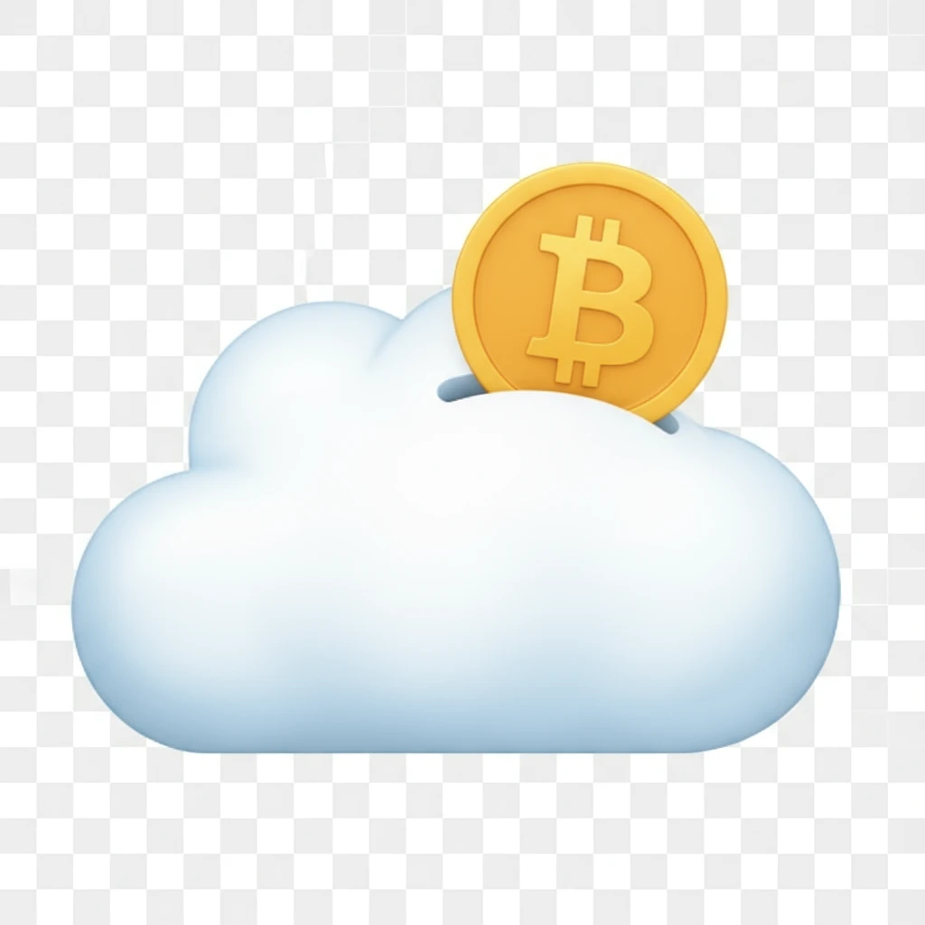 В той же стилистике сгенерируй иконку облака-копилки, из которой торчит биткоин, прозрачный фон emoji