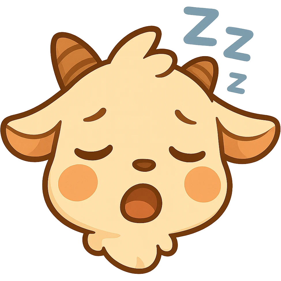 Add some little Z's above the chibi goat's head to show sleepiness, keep the simple clean chibi stickers style, white background, designed for a small emote. emoji
